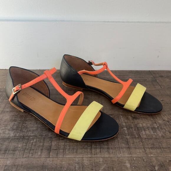 ANTHROPOLOGIE PAINT SPLATTER T-STRAP SANDALS COLORBLOCK 39 - Picture 5 of 7